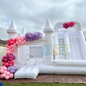 Trẻ Em Bên Đôi Trượt Đám Cưới Trắng Nhà Bị Trả Lại Nhảy Lâu Đài Bouncy Với Trượt Thương Mại Moonwalk Nhảy Bóng Pit Hồ Bơi - Product Image 2