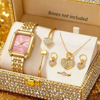 Montres rectangulaires élégantes pour femmes, ensemble de bijoux en forme de cœur en strass, montre-bracelet à Quartz pour dames, Relogio Feminino (sans boîte), 6 pièces