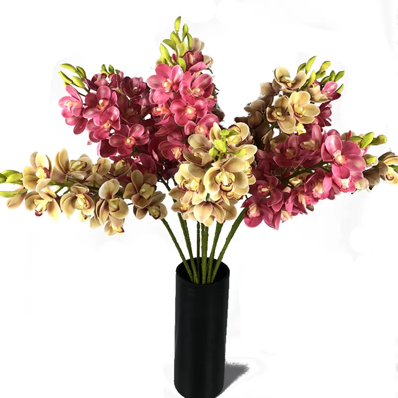 3 D impressão arranjo de flor artificial de orquídea cymbidium látex Real toque artificial flor da orquídea para a decoração