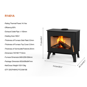 Acciaio nero di alta qualità R1401A 14.1KW fornitura di aria secondaria stufa a legna moderna sala da pranzo riscaldamento e camino - Product Image 3