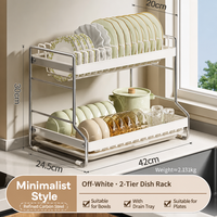 Égouttoir à vaisselle double niveau en acier inoxydable 304 avec porte-gobelets et porte-ustensiles, style moderne et minimaliste pour cuisine