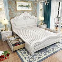 Nouveau lit en bois classique OEM en gros, ensemble de meubles de style américain, lit de mariage en bois, lit double de luxe antique pour chambre à coucher