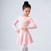 Suéter de Ballet y Gimnasia para Niñas C8076, Jersey Cálido de Otoño Invierno, Cuello Redondo, Tejido Acanalado, Manga Larga, Top Corto