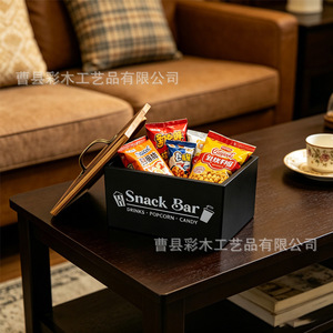 Caja de almacenamiento de madera para barra de aperitivos, cuadrada, negra, con tapa, para encimera de cocina - Product Image 3