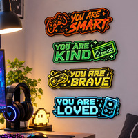 Décoration Murale en Bois Thème Console de Jeu Néon Cartoon, Décoration Murale Inspirante en Anglais pour Salle E-sport