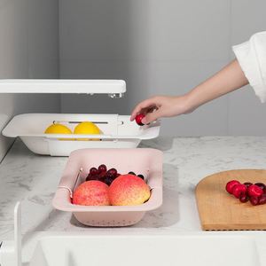 <b>Kitchen</b> Washing Basket Vegetable Fruit Retractable Filter Extensible Sink Strainer Basket Drain <b>Storage</b> Shelf Drainer - Product Image 5