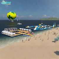 Île flottante au bord de la plage Plateforme gonflable Station balnéaire de loisirs avec cabane