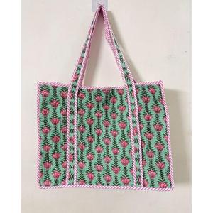 Sac fourre-tout matelassé en coton, imprimé floral abstrait, sac à main, sacs de courses imprimés au bloc, sac de plage, sacs de voyage et sacs à bandoulière - Product Image 2