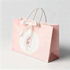 Luxury Pink Color Custom Logo <b>Clothing</b> <b>Packaging</b> Retail Gift <b>Bag</b> with Ribbon Handle - Product Image 1