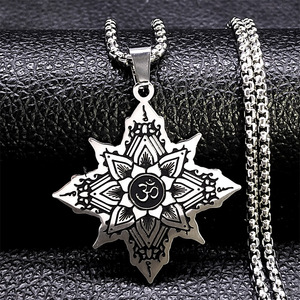 Amuleto Protector del Sikhismo, Collar Indio Sikh de Plata y Acero Inoxidable, Nuevo Collar de Yoga con Loto <span class=keywords><strong>Maratha</strong></span>, Collar con Colgante de Mandala - Product Image 5