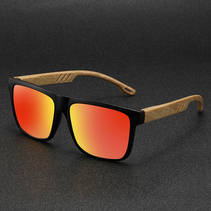 Cross Border Retro Imitation Bamboo Wood Sunglasses <b>Black</b> <b>Frame</b> Blue Lens UV400 Protection Unisex Style - Product Image 2