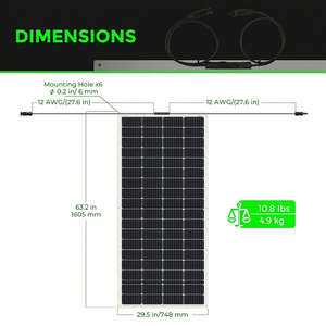 Alecter 200W Panneau solaire monocristallin flexible écologique à haute efficacité (23%) avec cadre en aluminium anodisé 24V - Product Image 5