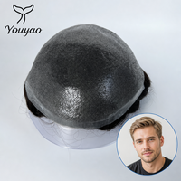Prothèse capillaire pour hommes à base de peau fine 0,04mm-0,06mm, avec nœuds invisibles, base en PU intégral, ligne de cheveux invisible, système de remplacement capillaire, cheveux Remy
