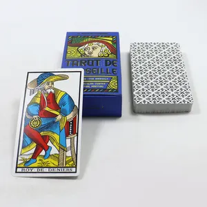 Cartes de tarot bleues de style français imprimées en usine, conception personnalisée, jeu d'activité en langue française, carte de tarot