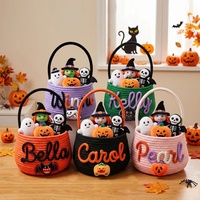 Keranjang Penyimpanan Rajut Tangan dari Tali Kapas Lucu Bergambar Kartun Personal Etsy, Kapasitas Besar untuk Permen dan Barang-Barang Lainnya, Tema Halloween