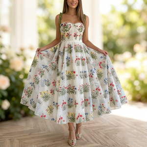 <span class=keywords><strong>Abito</strong></span> Sexy con <span class=keywords><strong>Spalline</strong></span> <span class=keywords><strong>Incrociate</strong></span> e Schiena Scoperta, Vestito Ricamato - Product Image 1