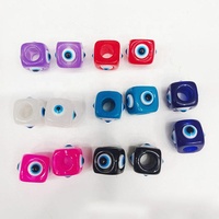 Perles cubiques multicolores en œil turc, grand trou, quatre côtés, symbole porte-bonheur, style amour, perles d'espacement carrées sculptées
