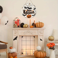 Panneau décoratif rond en bois pour la fête des Saints-Morts, motif citrouille, chauve-souris, toile d'araignée, décoration murale de porche