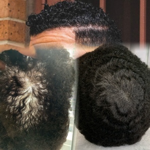 Prothèse capillaire H361 Afro pour <span class=keywords><strong>homme</strong></span> noir, densité légère 70%, système de remplacement en <span class=keywords><strong>cheveux</strong></span> humains, base entièrement en dentelle 8x10, expédition immédiate - Product Image 1