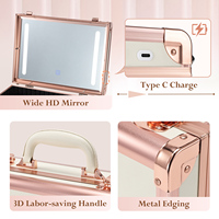 Valise de maquillage professionnelle avec miroir LED, éclairage réglable 3 couleurs et porte-pinceaux amovible pour boîte à cosmétiques de voyage