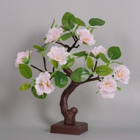 Lampe DIY Arbre de Pivoines Roses, LED Blanc Chaud, Double Alimentation (USB & Boîtier Piles), Lumière d'Ambiance pour Chambre