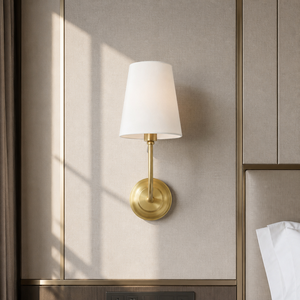 Factory OEM In Stock Ready to Ship American Copper Iron Wall Sconce Lamp Handmade Fabric <b>Shade</b> <b>for</b> Hotel <b>Bedroom</b> Living Decor - Product Image 4
