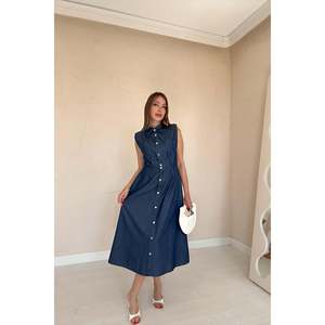 Vestido Halter de Tencel Azul Modesto con Estampado Floral Sólido de Alta Calidad, Talla XS para Mujer/Dama, Ideal para Fiestas Diurnas, Venta al por Mayor ODM - Product Image 3
