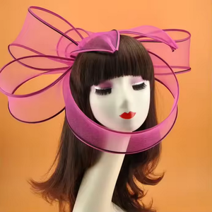 Chapeau Bibis Vintage en Lin avec Plume et Voilette pour Mariage ou Tea Party - Product Image 3