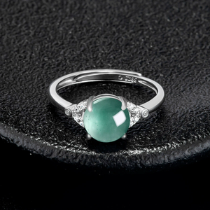 S925 <b>silver</b> <b>ring</b> <b>set</b> with natural A-grade jadeite blue water pearl face ice-grade jade stone, women's style, CC design - Product Image 3