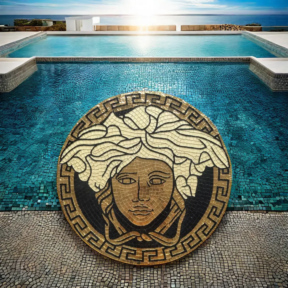 Modern 200cm 80inch Glass Mural Goddess Medusa Medallion Polished Square Swimming Pool Mosaic Tiles Villa Interior Wall Shape