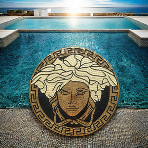 Moderno 200cm 80 pulgadas vidrio Mural diosa Medusa medallón pulido cuadrado piscina mosaico azulejos Villa Interior pared forma