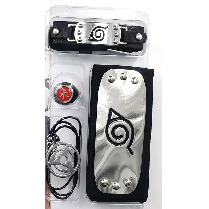 4 piece/set Akatsuki Kakashi Uchiha Itachi Ring Necklace PU Leather Bracelet Headband