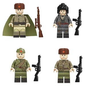 Block Figures Russian Soldiers WWII Mini Characters Compatible With Leading Brands Construction Toys JR001-JR004