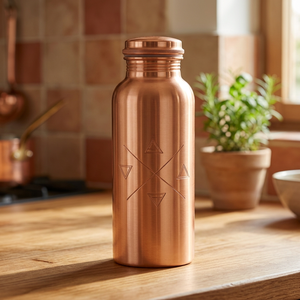 Botella de Agua Ayurvédica de Cobre Puro de Alta Calidad con Tapa, 500 ml, Deportiva, Ecológica, para Adultos, con Infusor de Té, Aislamiento para Bebidas Frías/Calientes - Product Image 1