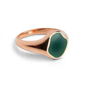 Milskye 925 alla moda argento 18K oro minimal stile semplice zircone gioiello luna anello in smalto verde benzina di colore per le donne