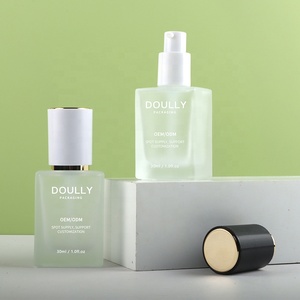 Envase Cosmético de Vidrio Transparente Esmerilado de 30 ml con Bomba para Base de Maquillaje, Forma Plana, Superficie para Serigrafía, Marca <span class=keywords><strong>Doully</strong></span> - Product Image 5