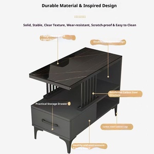 Tavolo laterale moderno a due livelli con piano in marmo e cassetto portaoggetti comodino per soggiorno divano comodino portatile - Product Image 6