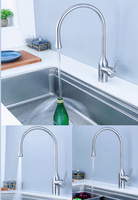 Robinet de cuisine monotrou à col de cygne haute portée en acier inoxydable 304 nickel brossé, eau chaude et froide, à poser sur évier