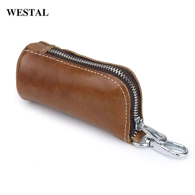 Westal-Mini llavero de cuero genuino para hombre y mujer
