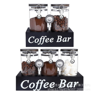 Estante para almacenar granos de café, tarro de vidrio, contenedor hermético, soporte para barra de café, tapa con clip de color negro - Product Image 2