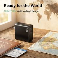 Chargeur mural rapide 65W PD3.0 avec prise US pliable, double USB-C et USB-A QC3.0, adaptateur secteur pour ordinateur portable, téléphone, tablette - Vente en gros