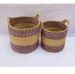 Cesta de Almacenamiento Hecha a Mano de Hierba Marina con Rayas Negras y Naturales, Maceta Redonda Tejida para Plantas de Interior, Estilo Boho Moderno - Product Image 5