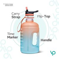 Bouteilles d'eau de 74 oz avec couvercle à paille, bouteille d'eau d'un demi-gallon avec marqueur de temps, bouteille d'eau en plastique sans BPA de 2,2 l