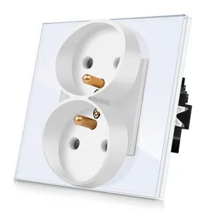 Bingoelec 86mm Double 16A French Electrical Tempered Glass panel Wall Power Socket