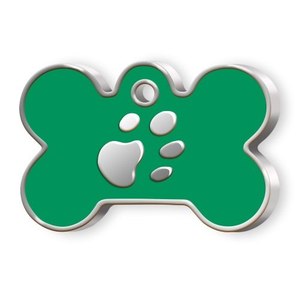 Medaglietta per animali domestici a forma di osso verde grande con stampa di zampa per cani - Product Image 1