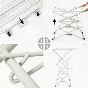 Toptan Çok Amaçlı Katlanabilir Giysi Askılığı Metal Hareketli Çamaşır Kurutmalığı Tekerlekli Katlanabilir Çamaşır Askılığı - Product Image 3