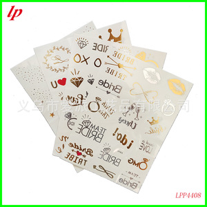 LPP4408 Bride Gold Foil Tattoo Stickers Team Bride Tribe Diamond <b>Pattern</b> Water Transfer <b>Paper</b> One Size - Product Image 1