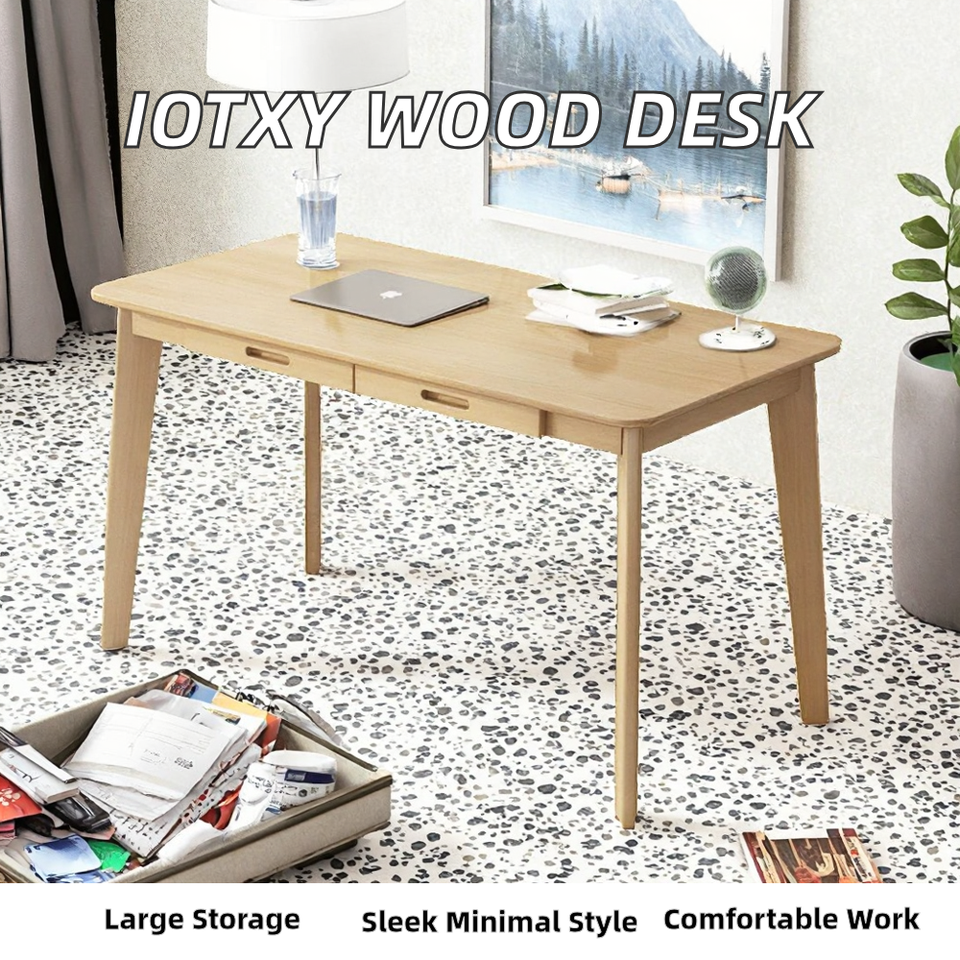 Nordic Minimalist Modern Ergonomic Writing Natural Solid Wood Desk ...