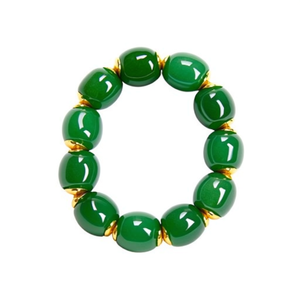 Fashion <b>Beaded</b> <b>Bracelet</b> Green Stone PVD <b>Gold</b> Plated 316L Stainless Steel Sustainable Resistant Jewelry - Product Image 2