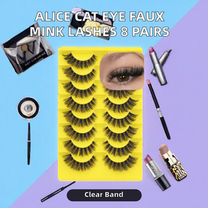 ALICE <strong>Cat</strong> <strong>Eye</strong> <strong>Lashes</strong> <strong>Russian</strong> Strip <strong>Lashes</strong> False Eyelashes Clear Band 17mm Dramatic Faux Mink <strong>Lashes</strong> 8 Pairs - Product Image 2